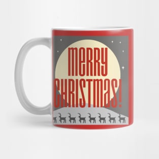 Merry Christmas! Greeting card with reindeer on the mountain. Mug